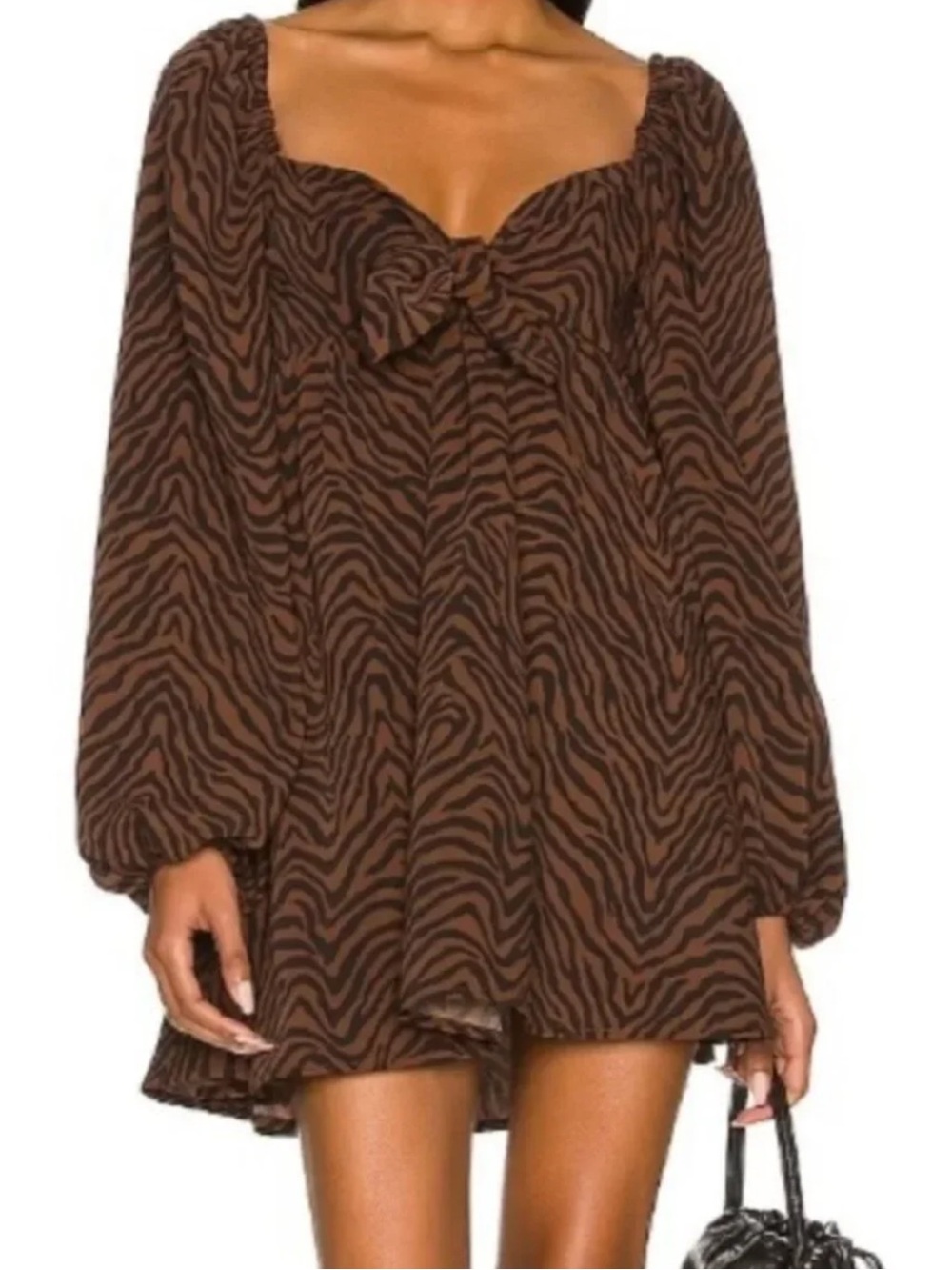 Lovers + Friends Brown Zebra-Print Long Sleeve Mini Dress